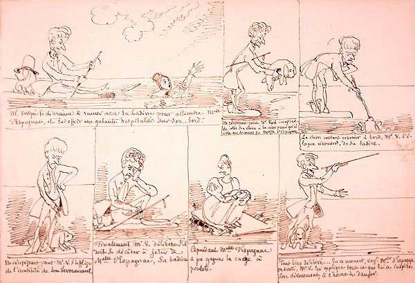 M. Vertpr&eacute; et Melle d'Espagnac - Rodolphe T&ouml;pffer, 1799-1846 (Suisse) Vers 1830-1840. Encre sur Papier. - Gen&egrave;ve, mus&eacute;e d'Art et d'Histoire. Clich&eacute; B. Jacot-Descombes. 